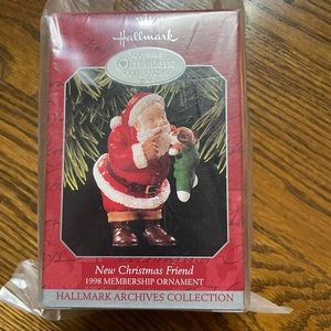 Vintage 1998 Hallmark Ornament New Christmas Friend Santa Puppy in Stocking